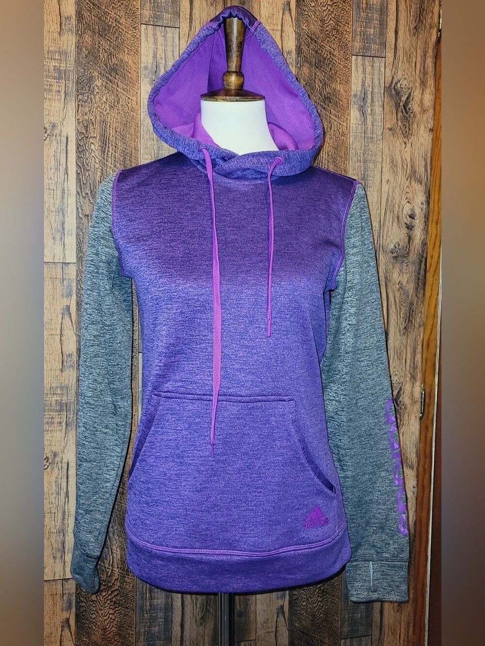 adidas Purple Hooded Pullover with Gray Sleeves